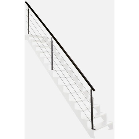 Kordo – Kit garde-corps 4m en métal noir – Main courante en hêtre verni – Normes NF P 01-012 et 01-013 – Installation intérieure facile (1/4)