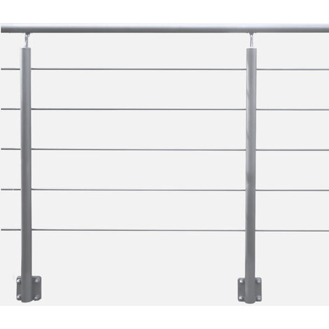 Kordo – Kit garde-corps prêt-à-poser 2m en aluminium gris karako – Installation facile – Pour mezzanines, terrasses et balcons – Norme de sécurité NFP-012