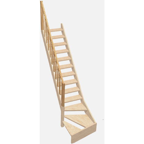 Kordo – Rambarde pour escalier quart tournant – Sapin épicéa non verni – Dimensions 70 x 1050 x 2423 mm – Usage intérieur uniquement