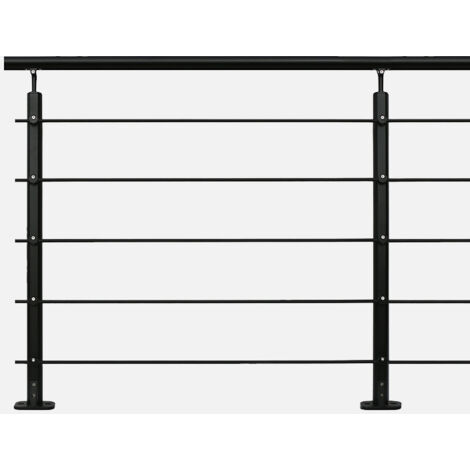 Kordo – Kit garde-corps 2m prêt-à-poser en aluminium noir – Poteaux avec platines intégrées – Installation rapide pour mezzanines et balcons