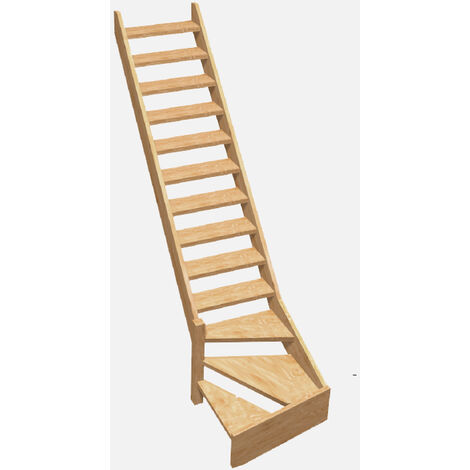 Burger – Escalier quart tournant gauche en sapin épicéa naturel – Dimensions H-2905mm, marche 32mm – Installation contre mur – Charge max 150kg