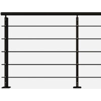 Kordo – Kit garde-corps 2m à plat – Aluminium RAL 9005 – Poteaux rectangulaires – Main courante ergonomique pour sécurité intérieure/extérieure
