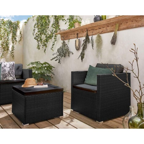 Wanaka - salon de jardin en résine tressée - 5 places - coussins noir - noir