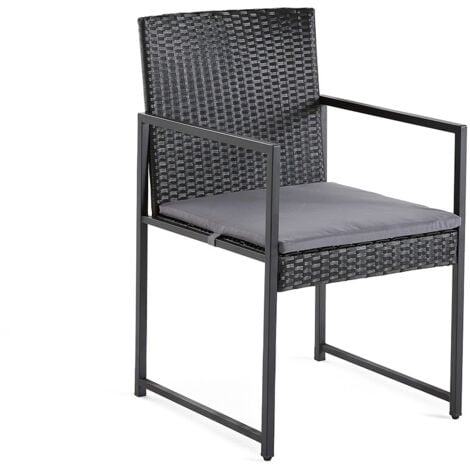 Olaria – ensemble table et chaises de jardin en acier noir - 8 places - coussins gris - noir / gris