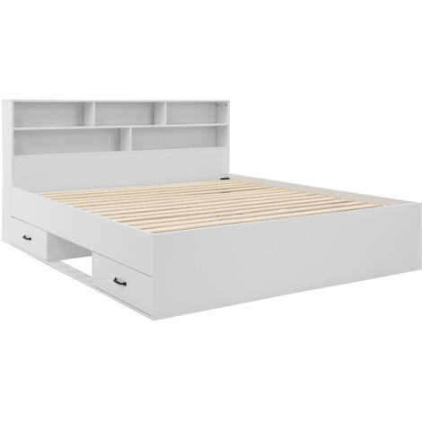 Bestmobilier – Lit avec tiroirs 160x200 cm – Sommier à lattes inclus – Structure en mélaminé finition satinée – 4 tiroirs de rangement spacieux