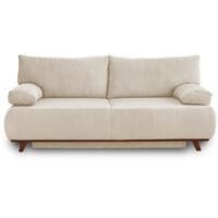 Bestmobilier – Canapé convertible 3 places avec coffre – Velours côtelé beige – Couchage occasionnel 140x187 cm – Structure bois – Confort optimal