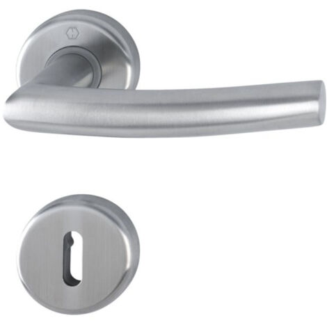 Hoppe – Poignée de porte inox monobloc sur rosaces ronde – Ressort de rappel double sens – Fixation non visible – Ø 52 mm – Épaisseur 9 mm (1/3)