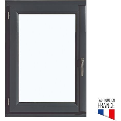 Fenêtre PVC 750x600mm gris anthracite – Ouvrant à la française – Dormant monobloc 120mm – Vitrage granité 4.20.4