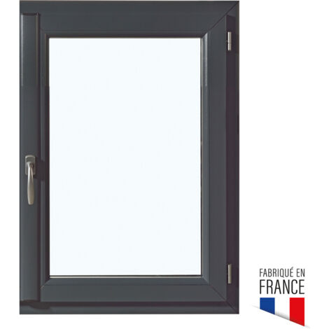 Fenêtre PVC 750x600mm gris anthracite – Ouvrant à la française tirant gauche – Dormant monobloc 120mm – Vitrage granité 4.20.4