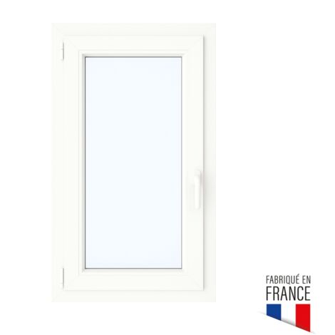 Fenêtre PVC 950x600mm blanc – Ouvrant à la française – 1 vantail – Dormant monobloc 120mm – Vitrage en verre granité