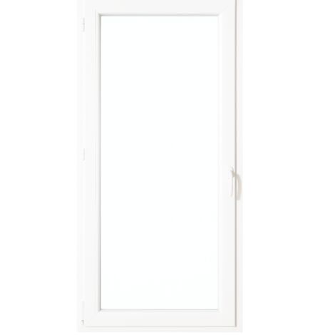 Porte-fenêtre PVC 2150x800mm blanc – Ouvrant à la française – 1 vantail – Dormant monobloc 120mm – Isolation thermique et acoustique