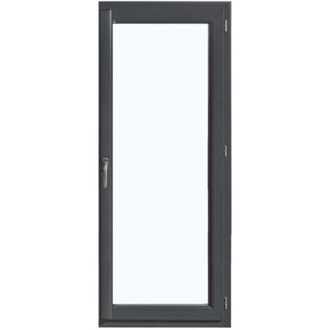 Porte-fenêtre PVC 2150x800mm gris anthracite – Ouverture à la française – 1 vantail – Dormant monobloc 140mm – Vitrage transparent