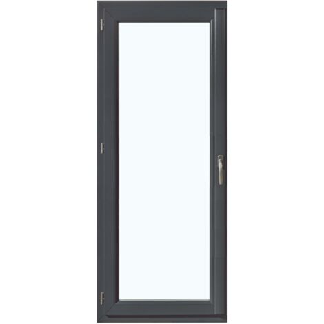 Porte-fenêtre PVC 2150x800mm gris anthracite – ouvrant à la française – tirant droite – dormant monobloc 120mm – vitrage transparent