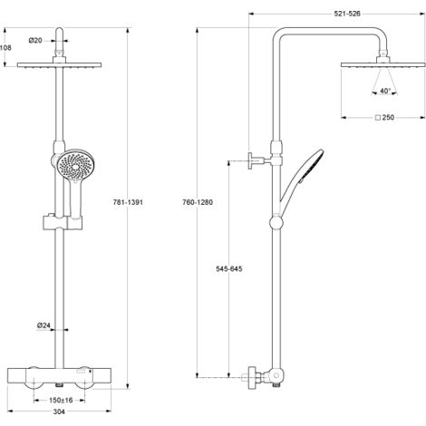 Colonne de douche thermostatique carrée July+ chromé – JACOB DELAFON