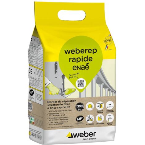 Weber Saint-Gobain Mortier de réparation fibré à prise rapide, 5kg, Weberep rapide