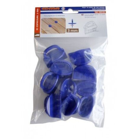 Edma – Sachet de 10 espaceurs 3mm bleu – Poignée ergonomique pour retrait facile – Précision pour pose terrasse bois – Visibilité optimale