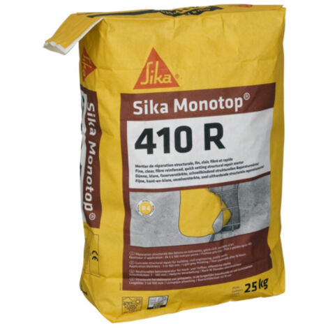 Sika – Mortier de réparation rapide fibré R4 – Pour béton armé et génie civil – Application facile en faible épaisseur – 25kg gris clair