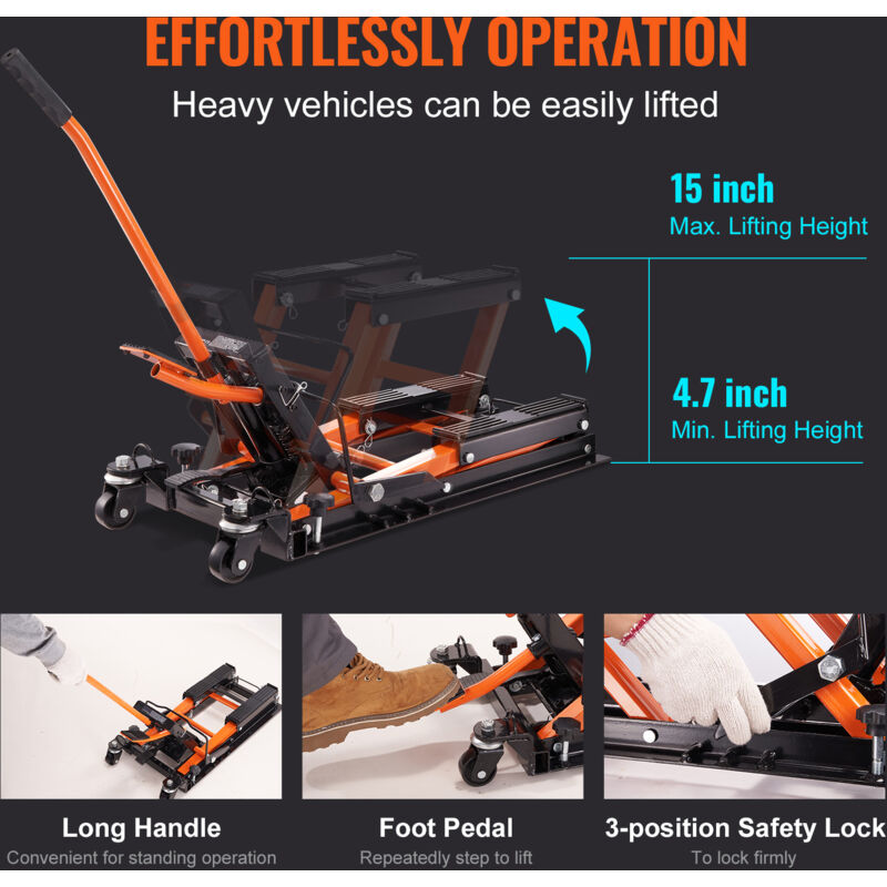 VEVOR Supporto Sollevamento Moto Da Cross Idraulico, Capacità 544 Kg, Altezza Regolabile 25-46 Cm, Per Riparazioni
