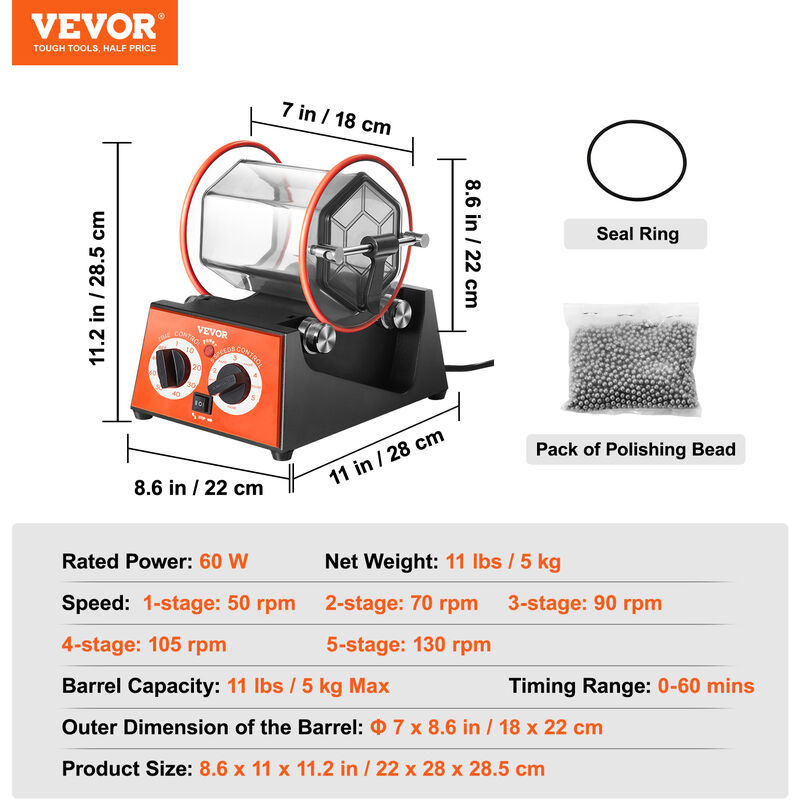Lucidatrice Magnetica Per Gioielli VEVOR KT-185 - Tamburo 180mm, 2000 RPM | Bidirezionale, Timer 30 Min - Foto 6