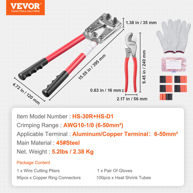 VEVOR VEVOR Pinze Crimpatrice 6/10/16/25/35/50 mm² Pinza Capicorda