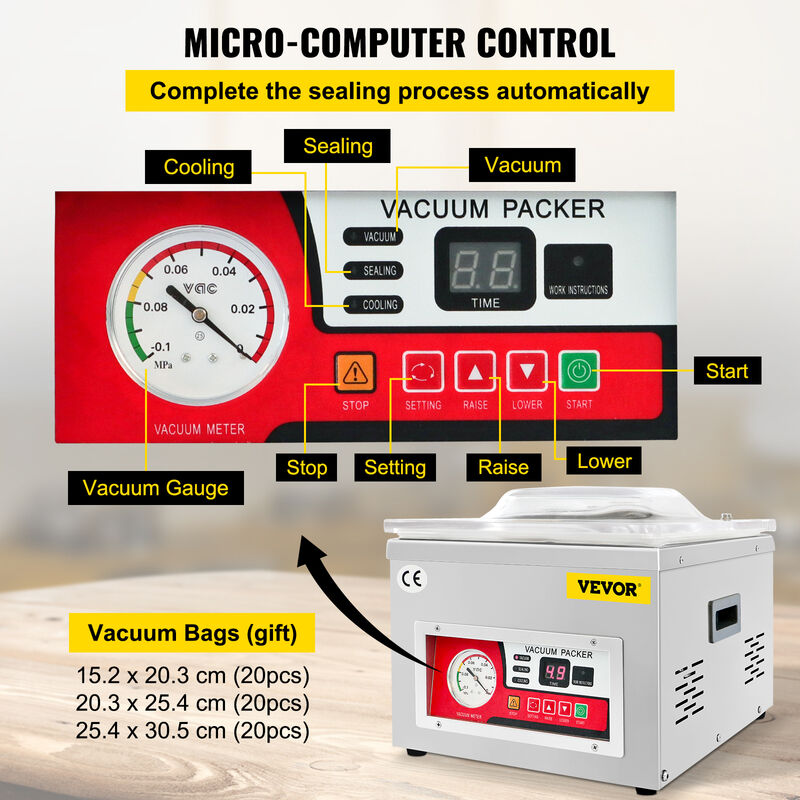 VEVOR VEVOR Confezionatrice Sottovuoto per Alimenti, Modello DZ-260A 220 V  50 Hz 180 W Macchina per Sottovuoto per Alimenti, Frutta, Sottaceti,  Materiali da Restauro, Elementi Elettronici e Metalli Rari