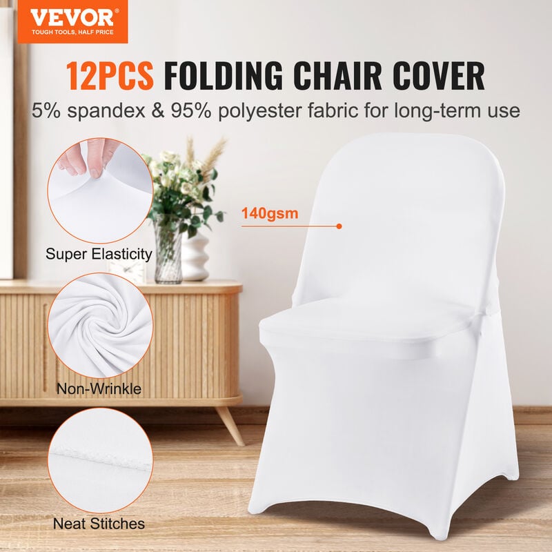 VEVOR Coprisedie Universali Espandibili 12 Pezzi in Spandex Dimensioi  Compatibili 444 x 330 x 838 mm, Coprisedie Pieghevoli Rimovibili 12 Pezzi  per Eventi Matrimoni Catering Banchetti Colore Bianco