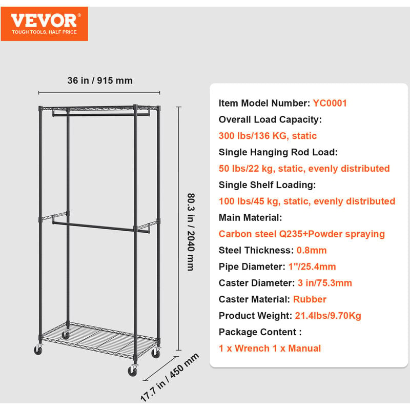 VEVOR VEVOR Stand Appendiabiti a Rotelle Capacità Carico Statica