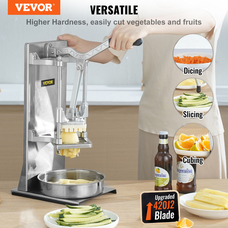 VEVOR Tritatutto Manuale Taglierina Manuale Patatine Verdure Frutta Lame in Acciaio  Inox da 1/4 3/8, Tritatutto Commerciale 5,7kg Taglierina per Bastoncini  Alimenti Frutta Verdure Manico Ergonomico