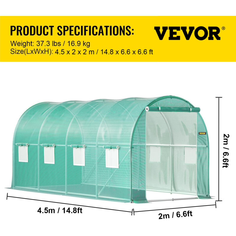 VEVOR VEVOR Serra da Giardino per Piante a Tunnel Impermeabile con 12  Finestre e Porte 6,1 x 3 x 2,1m, Serra a Tunnel da Esterno Impermeabile in  Acciaio Zincato Copertura PE 30,6