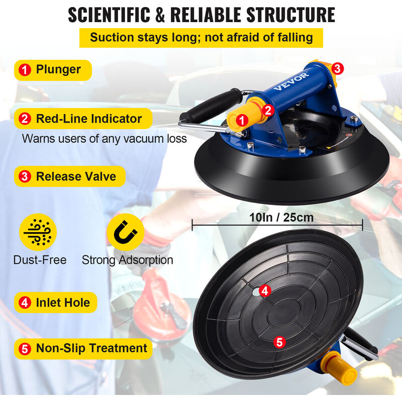 VEVOR Ventosa a Sollevamento per Vetro Diametro 25,4cm Ventosa Carico da  125kg, Ventosa Colore Nero con Anello di Trazione, per Grandi Vetri,  Piastrelle, Acquari, Mobili in Legno, Plastica e Lamiera