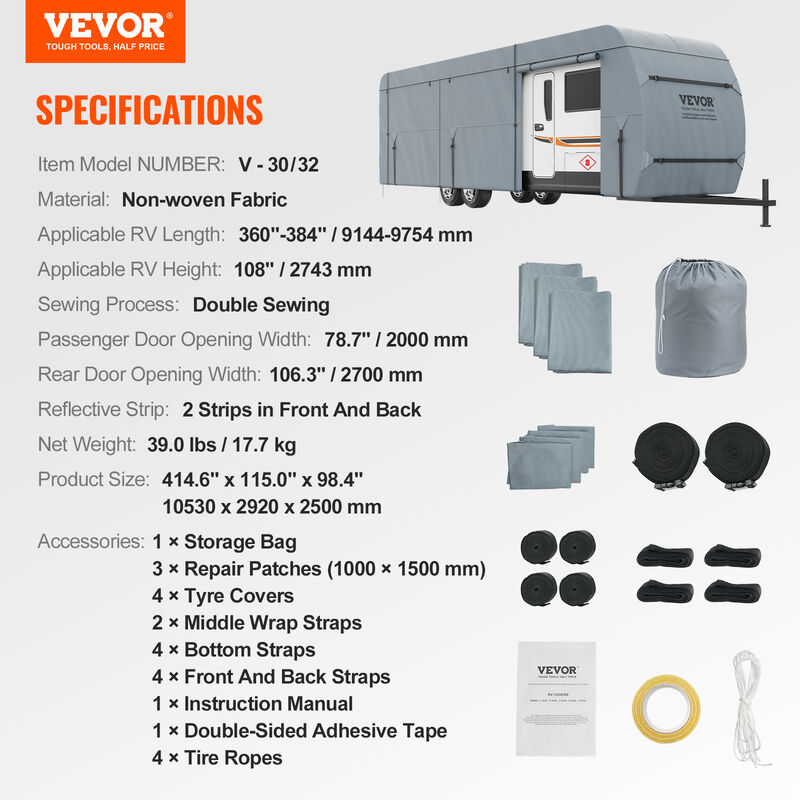 VEVOR VEVOR Telo di Copertura per Camper, VV-RV-1416 RV 14-16 Piedi  Coperture per Camper Roulotte e Rimorchi, Telo Copri Camper Include Una  Custodia Portatile, Due Toppe Adesive e Una Copertura per Jack