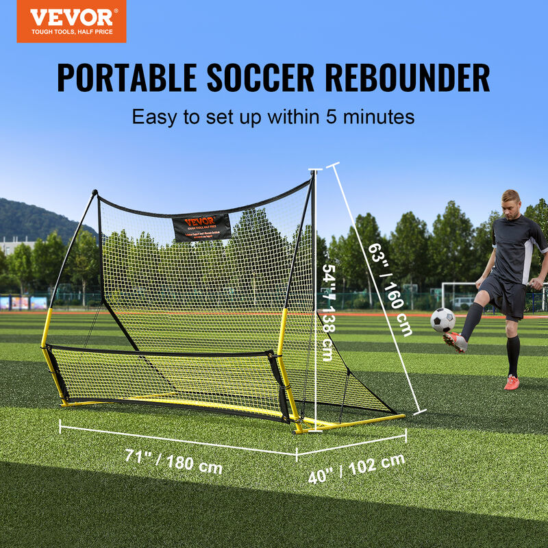 VEVOR Rete da Calcio Rimbalzo 183x130 cm Rete da Calcio Rimbalzo per  Allenamento 2 in 1 Tubo in Ferro con Borsa Portatile per Allenamento  Sportivo, Rete da Calcio Pieghevole per Allenamento Sportivo