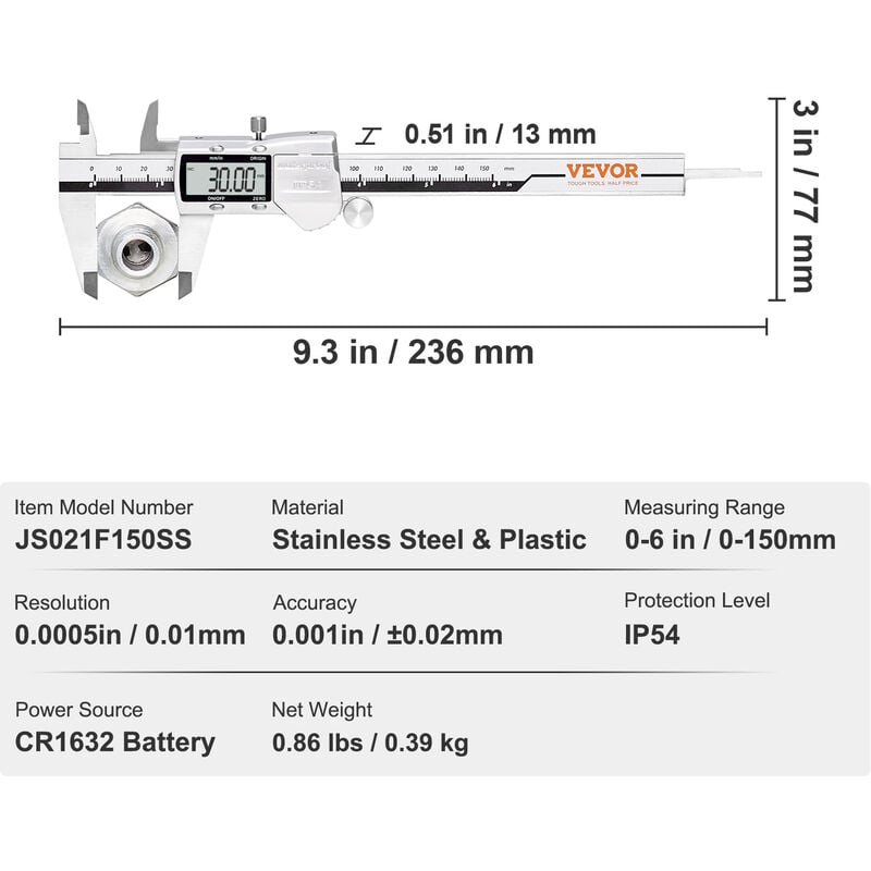 VEVOR VEVOR Calibro a Corsoio Digitale 150 mm Calibro Digitale