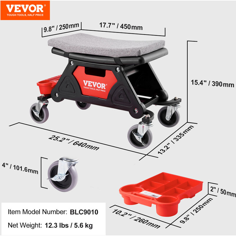 VEVOR Sgabello Mobile Per Riparazione Da Officina 64×33,5×39 Cm Carico
