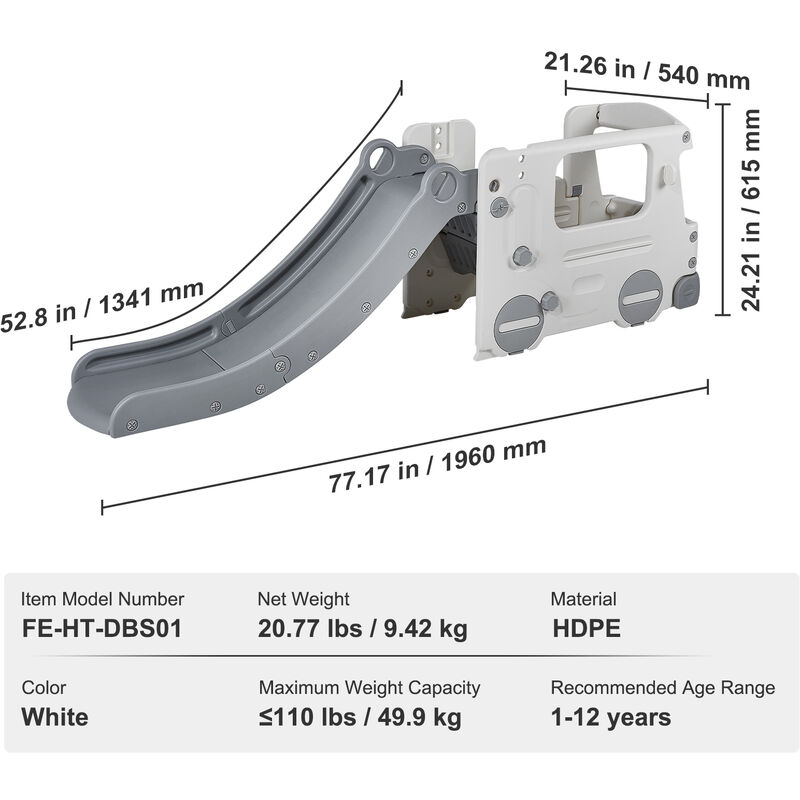 VEVOR Scivolo da Interno per Bambini Scivolo Giocattolo di Casa con Casetta  di Autobus per Bambini Eta 1-12 ca., Scivolo Parco Interno da Gioco Scivolo  Divertimento per Bambini Capienza max. 49,9 kg