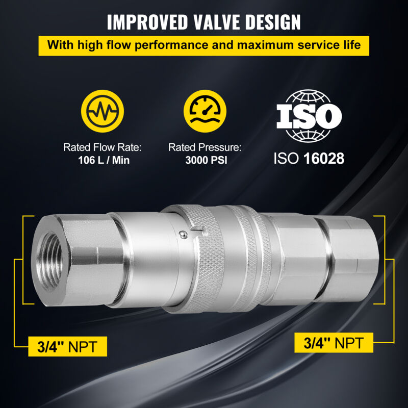 VEVOR 3/4NPT Attacco Rapido Idraulico Attacco Rapido 3/4 Corpo Attacco Idraulico 20,7 MPa Attacco Rapido Attacco Rapido Idraulico 106 L/min - 11