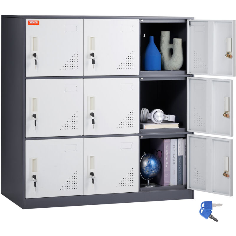 Armadietto Portaoggetti In Metallo | 9 Antine Con Serratura | Per Ufficio, Palestra, Casa | Bianco | Facile Montaggio - Foto 11