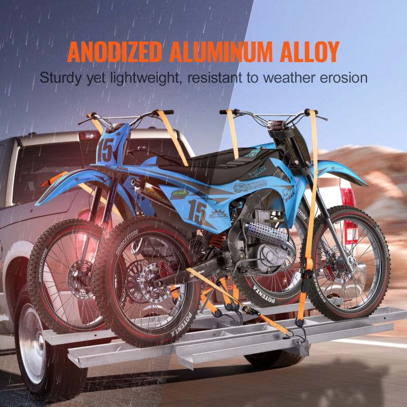 Portamoto VEVOR Per 2 Motociclette - 600 LBS Di Capacità, Alluminio Anodizzato, Con Rampa E Cinghie A Cricchetto - Foto 6