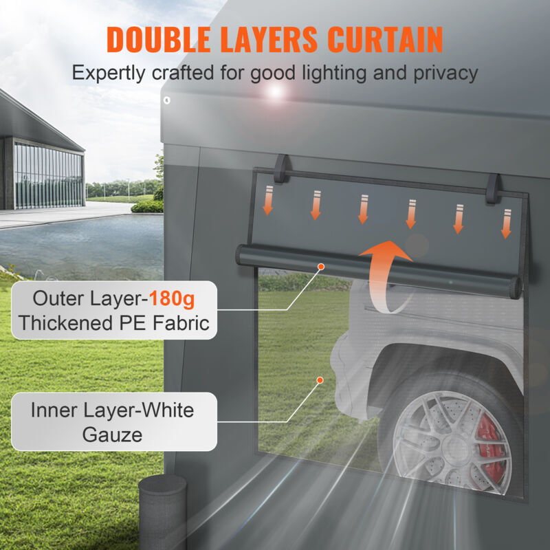 Tenda Garage VEVOR 3.7x6m - In PE 180g/m², Acciaio Zincato, Grigio - Foto 4