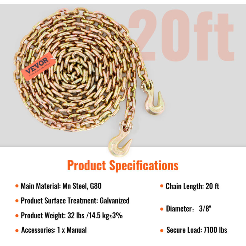 Ganci A Catena V Per Trasporto VEVOR - Portata 4200kg, Zincato, Acciaio Manganese, Grado G80, 3 Piedi - Foto 7