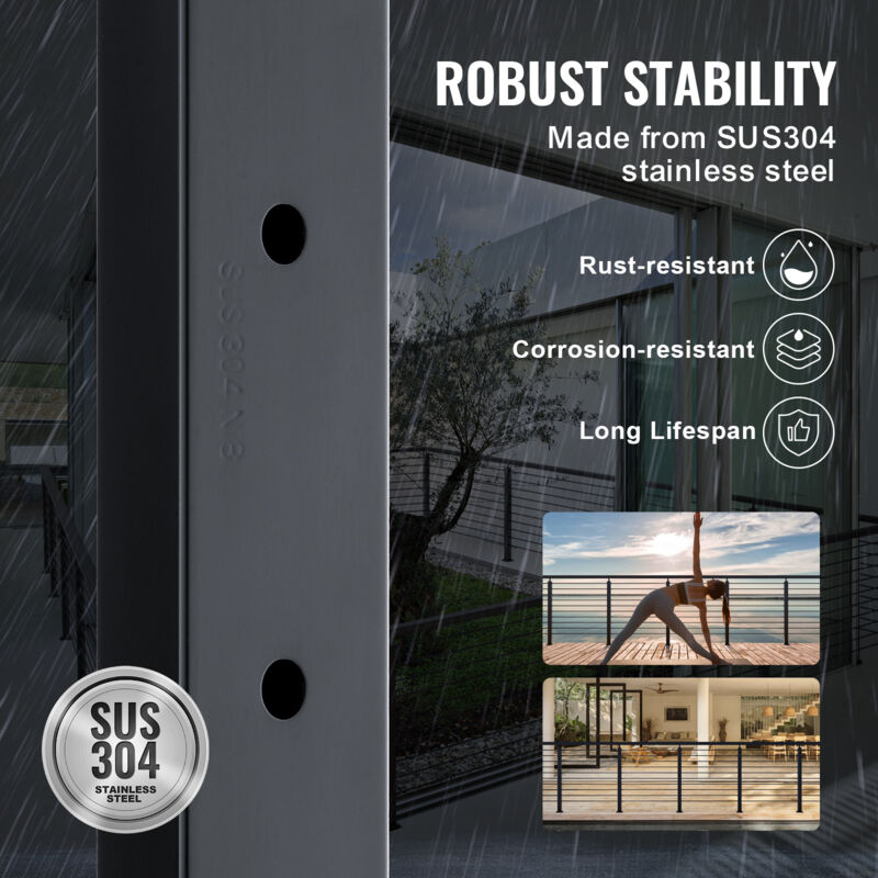 Palo Per Ringhiera A Cavi VEVOR - Acciaio Inox SUS304, 91.4cm, 11 Fori Orizzontali, Nero, Con Staffe - Foto 4