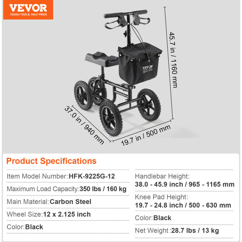Monopattino Per Ginocchio VEVOR Pieghevole - Supporto Fino A 136kg Con Ruote Tutti Terreni - Foto 3