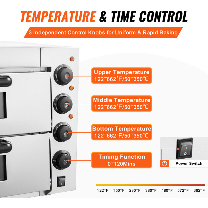 Forno Elettrico Per Pizza A 2 Piani - Acciaio Inox, 406mm, Temperatura Regolabile 50-350&deg;C Per Casa E Ristorante