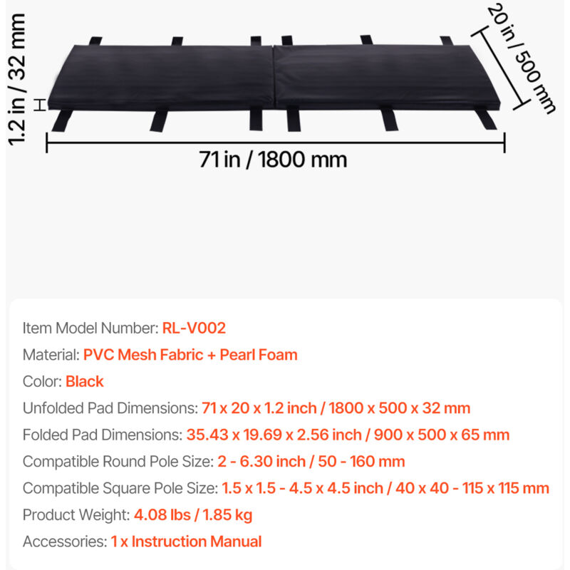 Imbottitura Protettiva Per Palo Da Basket/Pallavolo - Altezza 1.2/1.5/1.8m, PU Impermeabile, Con Velcro