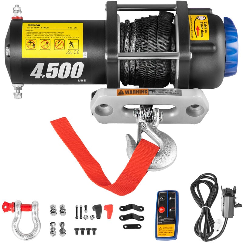 WinchPro - Verricello Elettrico 12V, 2000kg/4500lbs Capacità, 15m Fune  D'acciaio, 2 Telecomandi (1 Senza Fili, 1 Cavo), Piastra Di Montaggio,  Ideale Per Atv, Buggies, Rimorchi Quads E Barche