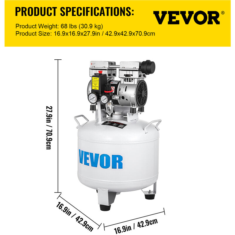 VEVOR VEVOR Compressore Silenzioso 750W, Compressore d'Aria Oil