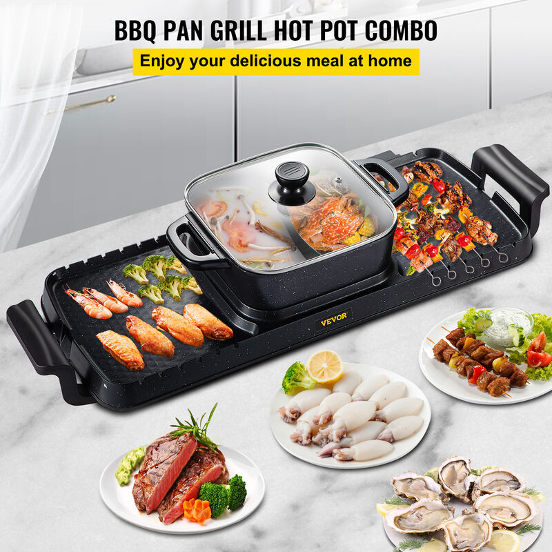 Pentola Hot Pot Con Grill 1800W - 2 In 1, Controllo Temperatura Separato, Antiaderente - VEVOR - Foto 5