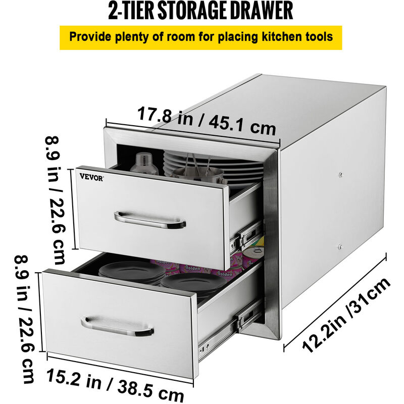 VEVOR VEVOR Cassetto con Guida Scorrimento Ripiano Triplo in Acciaio Inox da  Cucina, Cassettiera per Isola di Cucina BBQ Cucina Esterna Cassetto Triplo  con Guide Scorrimento in Acciaio Inox Altezza 59cm