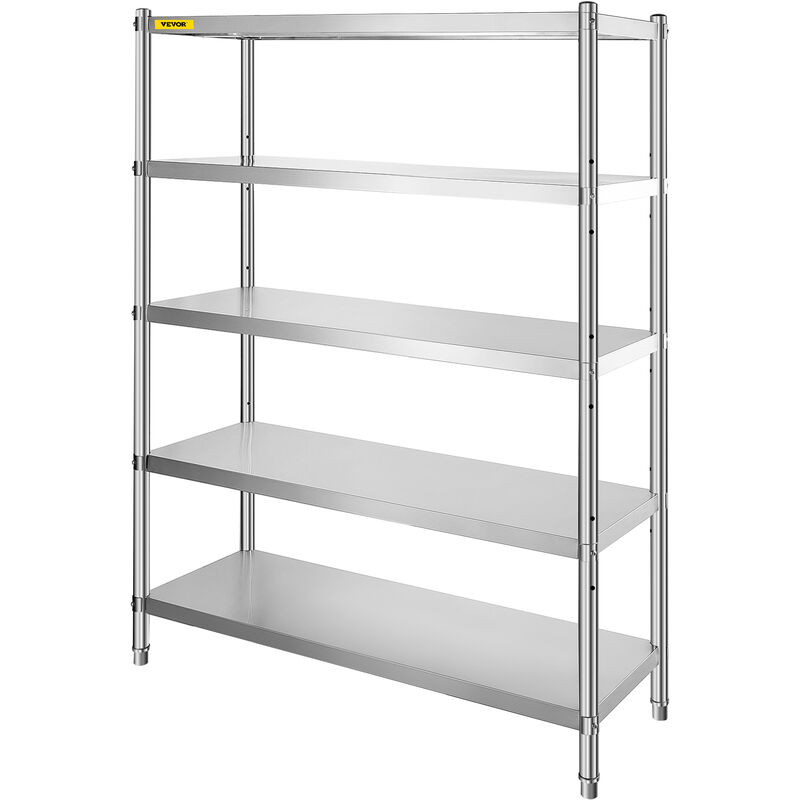 VEVOR Scaffale Robusto 5 Piani in Acciaio Inox 121,9 x 47 x 182,9cm,  Scaffale per Carichi Pesanti da 5 Ripiani in Acciaio Inox di capacita 750kg  Totale, Scaffale 5 Piani per Cucina Garage Officina