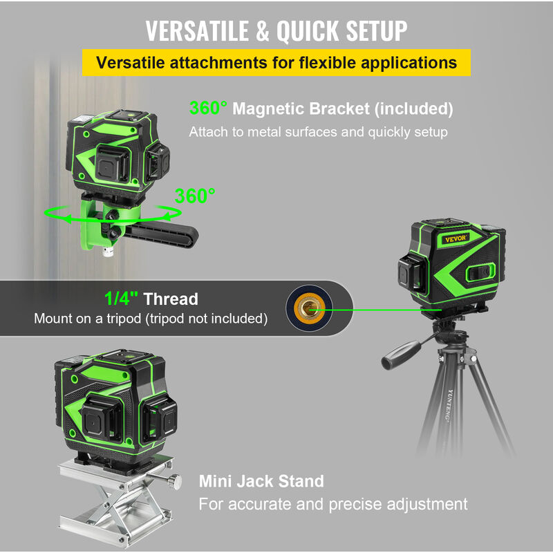 VEVOR VEVOR Livelli Laser Verde a Croce 3x360°, 12 Linee Livello